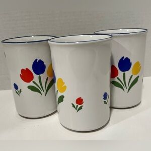 Vintage 1985 Tulip Tyme Stoneware Collection Lot Of 3 Coffee Mugs Made In Japan